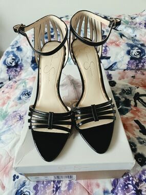 Jessica Simpson Nuvire Black Patent Ankle-Strap Dress Sandals